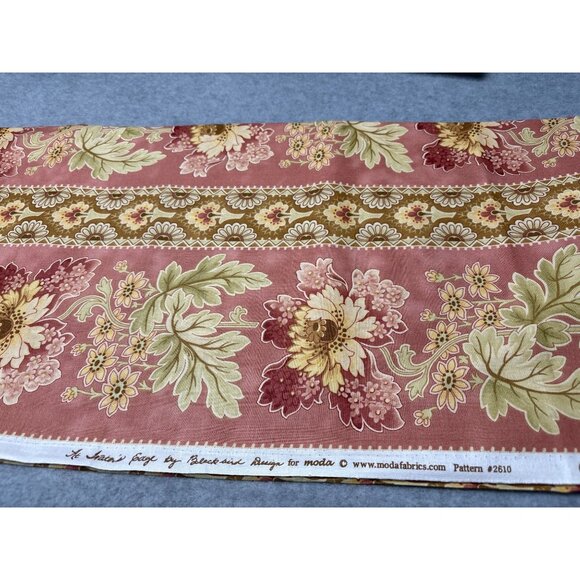 Vintage 1/2 yard x44" Pink Floral Striped Cotton Fabric by Blackbird Design for - Picture 4 of 5